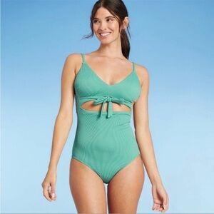 Shade & Shore Mint Green Tie-Front One-Piece Swimsuit